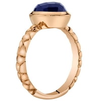 Ораво КТ овална форма создаде сина сафир солитер прстен во злато од роза од 14 килограми