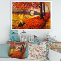 Дизајн на „Малиот мост во длабокиот портокал есенски пејзаж I“ традиционално врамен уметнички принт