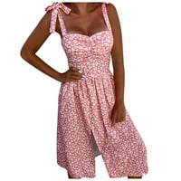 Жените Печатени Душо А-Линија Должина На Коленото Мода Без Ракави Летен Фустан Розова м