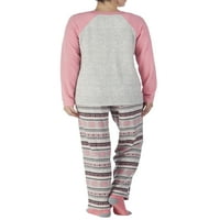Женско руно Хенли пижама врвот со панталони и чорапи за подароци за спиење