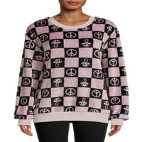 Checkerboard Printенски јуниори пулвер плишано руно графички џемпер