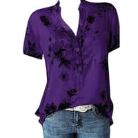 Мода Плус Кратко Печатење Лесен Ракав Кошула Големина Топ Блуза Женски Џеб Женска Блуза
