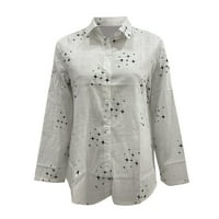 Кошули Со копчиња За Жени Зимски Есенски Ревер Ѕвезда Печатење Лабава Обична Блуза Блуза