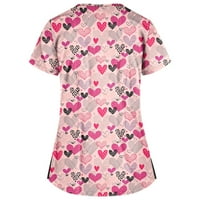 Графички Отпечатоци Со кратки Ракави Блуза Работна Облека Мода В-Вратот Врвови За Жени Розова 3XL