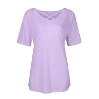 Блузи Слободно Време Краток Ракав Цврсти Врвови V-Вратот Мода За Жени Виолетова м