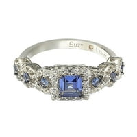 Колекција Стерлинг Сребрен Ашер Исечете го сафир и дијамантски акцент прстен за ангажман на невести - сина