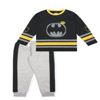Стрипови Бетмен момчиња 4- маица со долги ракави и џогер џемпери, сет на облеки од 2 парчиња