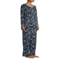 Тајни богатства женски и женски плус традиционален врвен врат со долги ракави и панталони сет за пижами