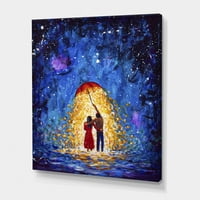 Апстрактна двојка во inубена прошетка под блескав чадор за сликање на платно уметничко печатење