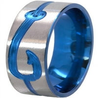 Машки рамен титаниумски прстен со мелен рибахук анодизиран во сина боја