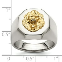 Примарен челик не'рѓосувачки челик со карат жолто злато акцент полиран прстен на главата на лавот