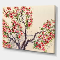 Дизајн на „Црвното дрво со црвени цвеќиња I“ традиционално печатење на wallидови на платно