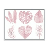 DesignArt 'Тропски розови акварели лисја на бело i' shabby chic врамени платно wallидни уметности