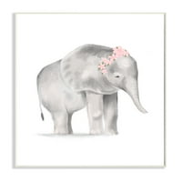 Цветна круна бебе слон мека розова сива илустрација врамена сликарска уметност печатење