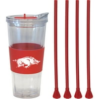 22oz NCAA Arkansas Razorbacks лизгач на врвот на врвот со обоени сламки за замена