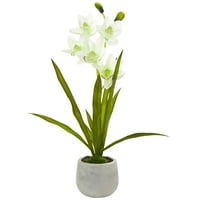 Скоро природни вештачки цвеќиња на орхидеја на цимбидиум во вазна, бела