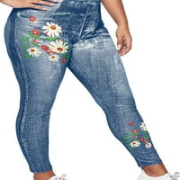 Капрезе Плус Големина Хеланки За Жени Високи Слаби Панталони Печатење Фау Лажни Фармерки Изгледаат Растегливи Тексас Џегинг