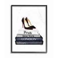 Sumn Industries Fashion Designer Shoes BookStack Book Slue Asquolor Framed Wall Art од Аманда Гринвуд