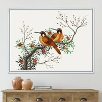 DesignArt 'Цветна гранка на дрво со традиционално печатење на wallидни уметности на две кинески птици