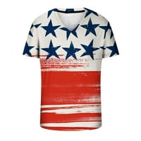 Венини 4 јули Блузи За Мажи Американско Знаме Ѕвезда Шарени Печатење Туника V-Вратот Краток Ракав Летни Маици Мода Повик Лабава