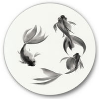 DesignArt 'црно -бело гроздобер риба III' наутички и крајбрежен круг метална wallидна уметност - диск од 11