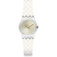 Swatch Unise Materassino бел силиконски бенд Пластичен случај Швајцарија кварц со златен тон за часовници LK365