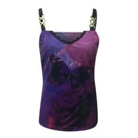 Царинење Резервоарот Блузи За Жени Плус Големина Лето V-Вратот Лабава Патент Печатење Блуза Виолетова XL