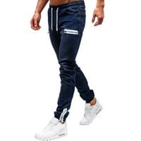 Егивин машки спортски панталони Фармерки Со Чиста Боја Со Патент Џебни Фармерки панталони товарни панталони За мажи Темно Сина