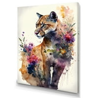 Designart Cute Puma Floral Art IV Canvas Wallидна уметност
