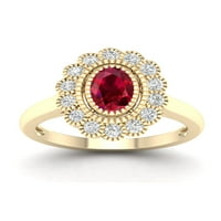 Империјал скапоцен камен 10К жолто злато рубин и бел сафир цветаат женски прстен