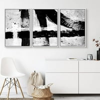 Пиксонсигн Врамени Платно Печатење Ѕиден Уметнички Сет Црно Бели Брановидни Потези Со Четки Геометриски Форми Модерна Уметност