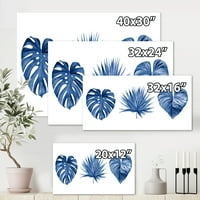 DesignArt 'Тропски лисја во класичното сино' тропско платно wallидно печатење