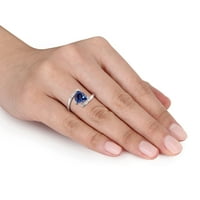 Miaенски Carat Carat T.G.W. Трилијантно-пресечен создаден сино сафир и дијамантски акцент Стерлинг сребрен пловечки камен прстен