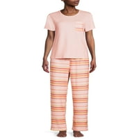 Loveубов на прва глетка печатена џебна маица и широки панталони за нозе, пижама, 2-парчиња