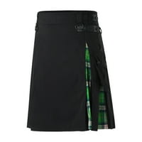 Машки Спортски Панталони Мода Секојдневен Шкотски Стил Кариран Контраст Џеб Плисирано Здолниште