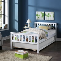 Дрвени лекови за постелнина поддржуваат рамка за кревет со Trundle & Headboard близнаци со големина на платформа за дома, бело