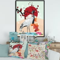 DesignArt 'Koi Fish со кран птица' фарма куќа врамена платно wallидна уметност печатење