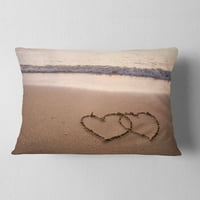 Дизајн на две срца нацртани на плажа - Перница за фрлање Seascape - 12x20