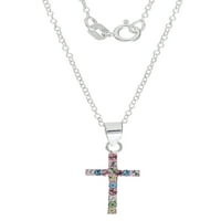 Brilliance Fine Jewelry Girl Silver Crystal Cristal Cross Pendant, 18 ”ланец