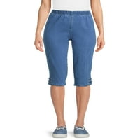 Повлекување на жени со вистинска големина на Grommet Stright Capri панталони, 17 “