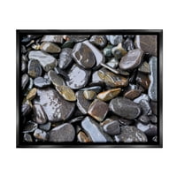 Таппел крајбрежна плажа камчиња карпи пејзаж фотографија црна пловила врамена уметничка печатена wallидна уметност