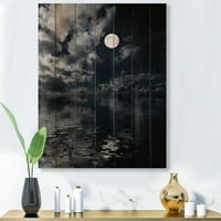 Дизајн на „Целосна месечина ноќ во облачно небо IV“ Наутички и крајбрежен принт на природно бор дрво