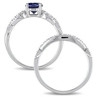 Miaенски Carat Carat T.G.W. Тркалезно создадено сино сафир и Карат Т.В. Дијамант 10kt Бело злато невестински прстен