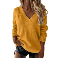 Зимски Есенски Џемпери За Жени Жени Обични Лабави Еднобојни Модни В Џемпери Со Пуловер Со Долги Ракави Со Долги Ракави