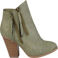 Collectionенска колекција на списанија Vally потпетици на глуждот Bootie Olive Fau кожа М.