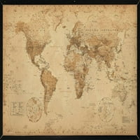 Светска Мапа Антички Постер Во Црна Тенка Рамка За Постер