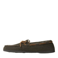 Fireside од Dearfoams Men's Hheringbone или Fau волна вратоврска Moccasin со оригинални папучи од обвивка за стрижење