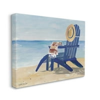 Студената индустрија празна сина плажа стол со капа на наутичка сцена платно wallидна уметност дизајн од ellвездено дизајн студио,