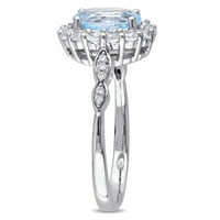 Miabellaенски женски 2- КТ сино-бел топаз и дијамант акцент 14kt бело злато коктел ореол прстен
