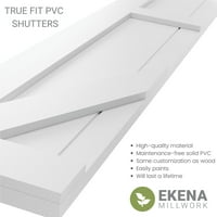 Ekena Millwork 18 W 60 H TRUE FIT PVC Две еднакви панели Фарма куќа фиксирани ролетни за монтирање w z-bar, суво грозје кафеава